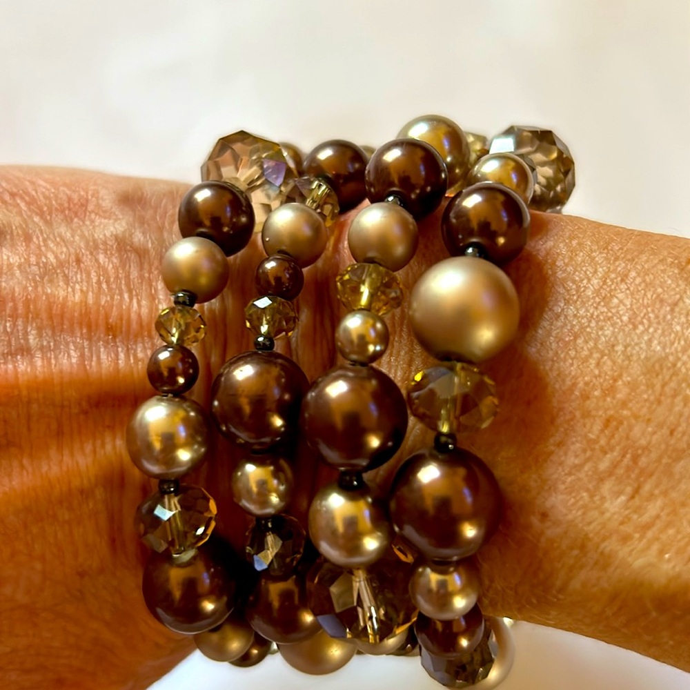 White House Black Market Beaded Brown Tan Tone Bracelet